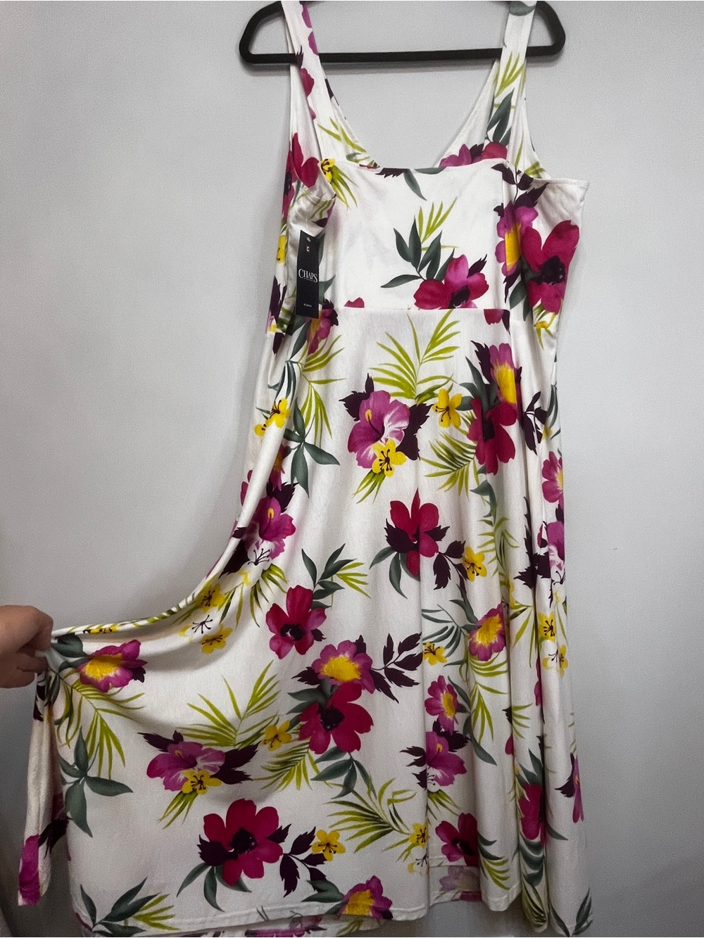 100% cotton - Chaps White Floral Maxi Dress with Pink and Yellow Flowers